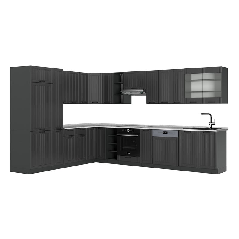 Vicco Kuchnia narożna Fame-Line, Ciemnoszary, 347 x 60 cm , BP Marmur