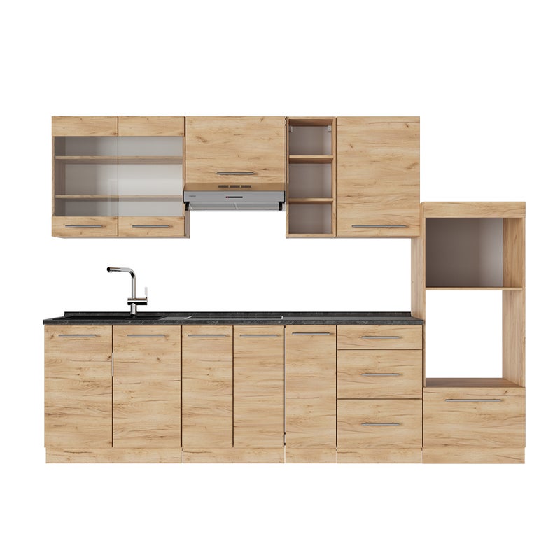 Vicco Zabudowa kuchenna Fame-Line, Złoty dąb energetyczny, 280 cm , BP Antracyt