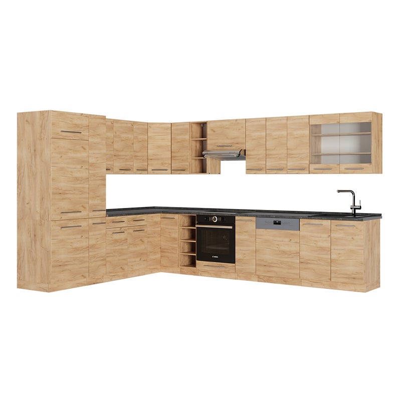 Vicco Kuchnia narożna Fame-Line, Złoty dąb energetyczny, 347 x 60 cm , BP Antracyt