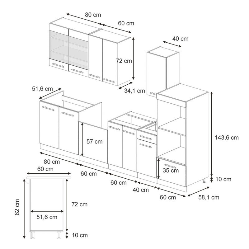 Vicco Zabudowa kuchenna Fame-Line, Ciemnoszary, 300 cm z wysoką szafką, BP Antracyt