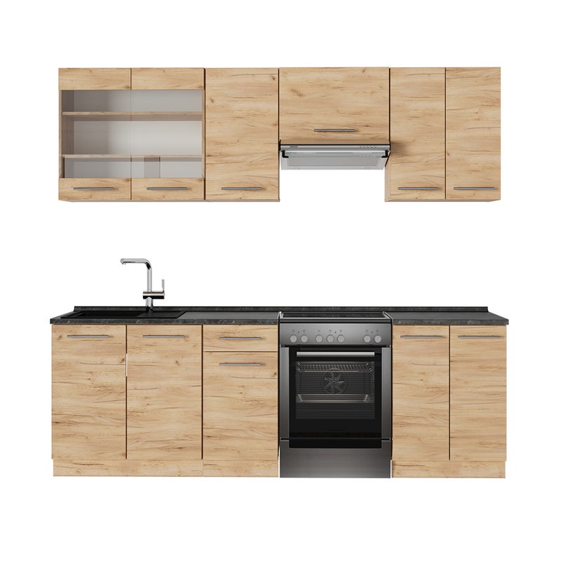 Vicco Zabudowa kuchenna Fame-Line, Złoty dąb energetyczny, 240 cm , BP Antracyt