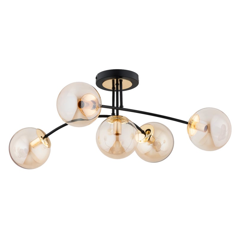 Lampa sufitowa Latina czarno-złota-bursztynowy 5xE14x10W glamour wym: 23 x 35 x 78 cm szkło Alfa