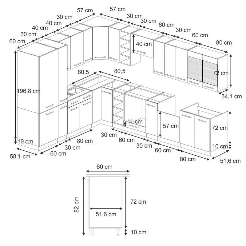 Vicco Kuchnia narożna Fame-Line, Ciemnoszary, 347 x 60 cm , BP Marmur
