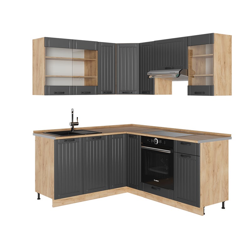 Vicco Kuchnia narożna Fame-Line, Ciemnoszary, 190 x 60 cm , BP Dąb