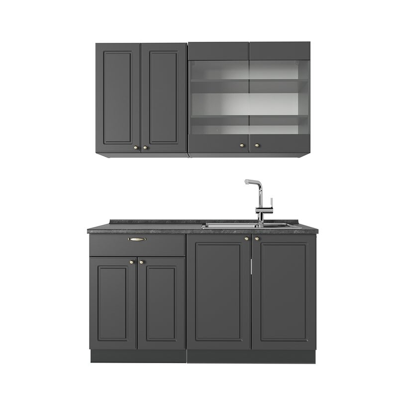 Vicco Kuchnia pojedyncza Fame-Line, Anthrazit-Gold Landhaus, 140 cm bez blatu roboczego