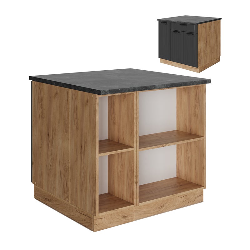 Vicco Wyspa kuchenna Fame-Line, Ciemnoszary, 90 cm z szufladą, bez blatu roboczego