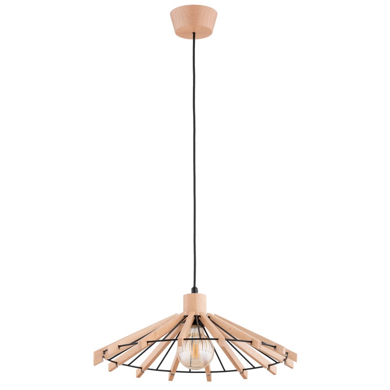 Lampa wisząca Natka jasne drewno-czarna 1xE27x15W wym: 80 x 44 x 44 cm metal Alfa