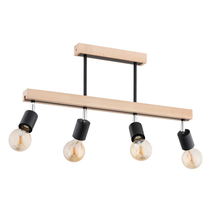 Lampa sufitowa wisząca Pilo jasne drewno-czarna 4xE27x15W do kuchni wym: 36 x 66 x 5 cm metal Alfa
