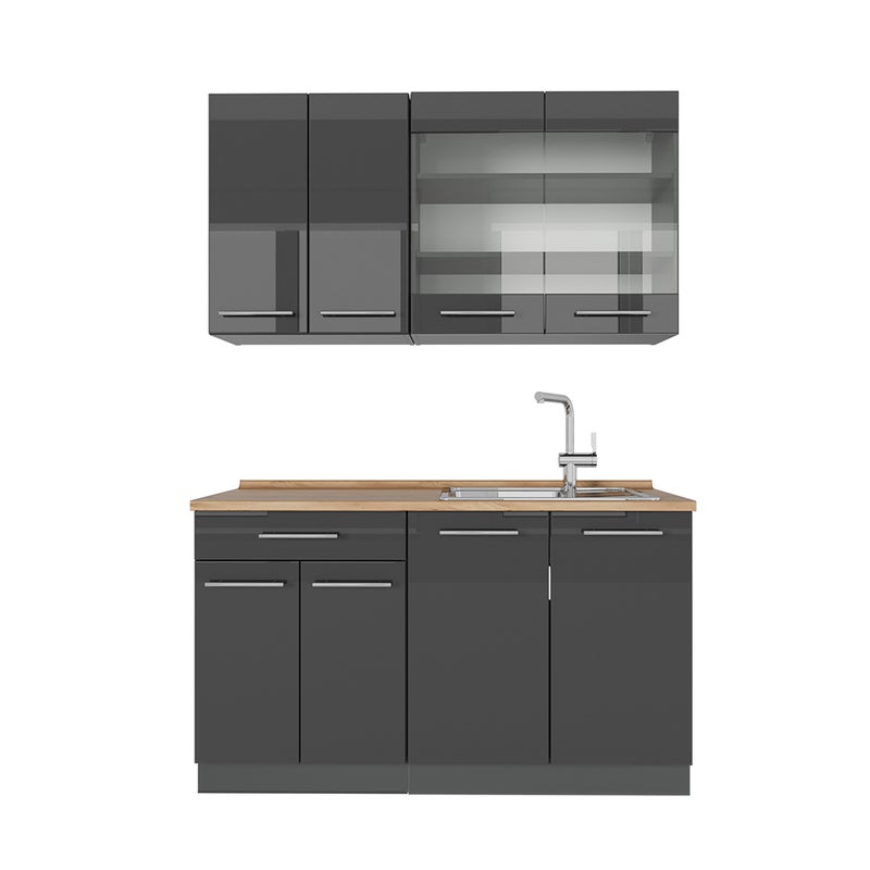 Vicco Kuchnia pojedyncza Fame-Line, Antracyt wysoki połysk, 140 cm , BP Dąb