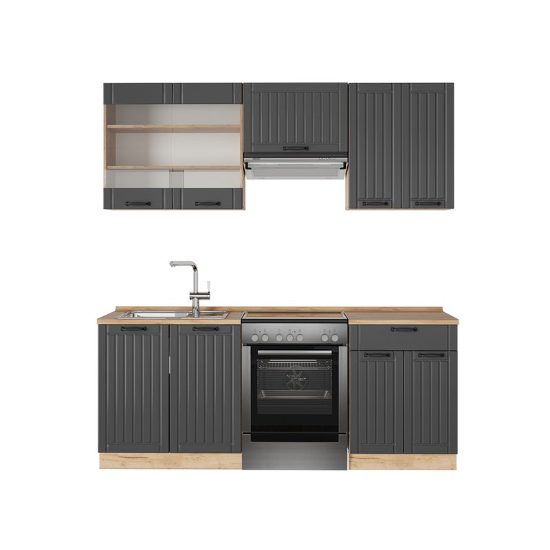 Vicco Zabudowa kuchenna Fame-Line, Ciemnoszary, 200 cm , BP Dąb