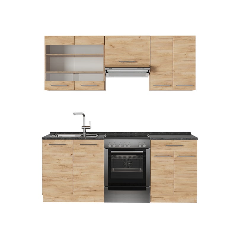 Vicco Zabudowa kuchenna Fame-Line, Złoty dąb energetyczny, 200 cm , BP Antracyt