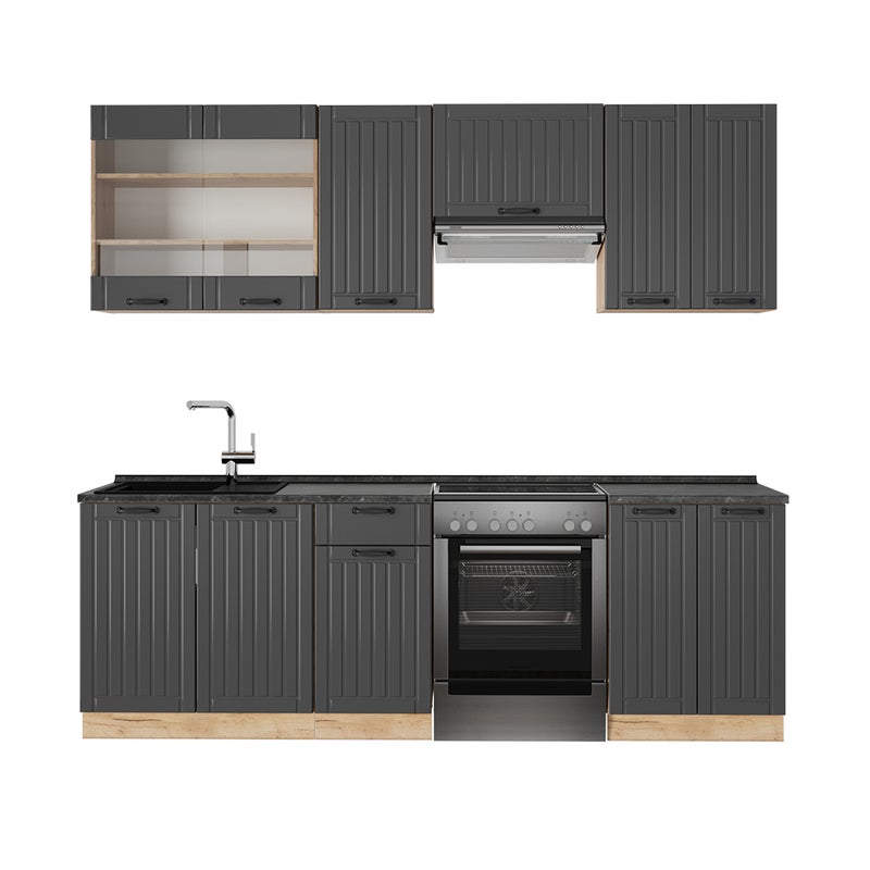 Vicco Zabudowa kuchenna Fame-Line, Ciemnoszary, 240 cm bez blatu roboczego