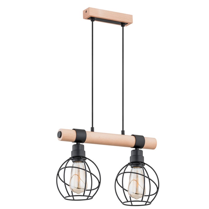 Lampa wisząca Fibia jasne drewno-czarna 2xE27x15W do kuchni wym: 90 x 43 x 15 cm metal Alfa