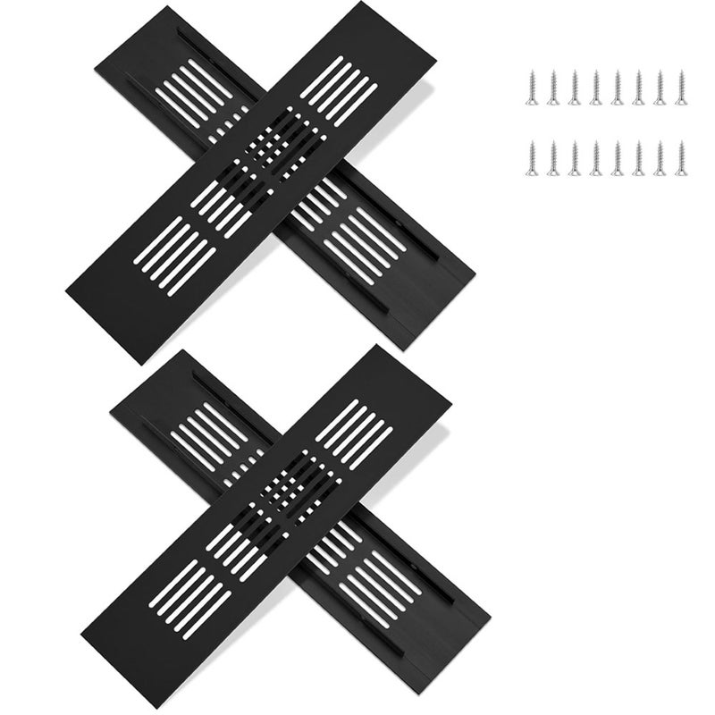 Aluminiowa kratka wentylacyjna ze śrubami do wentylacji szaf i pomieszczeń, 20 x 5 cm, czarna, 4 sztuki