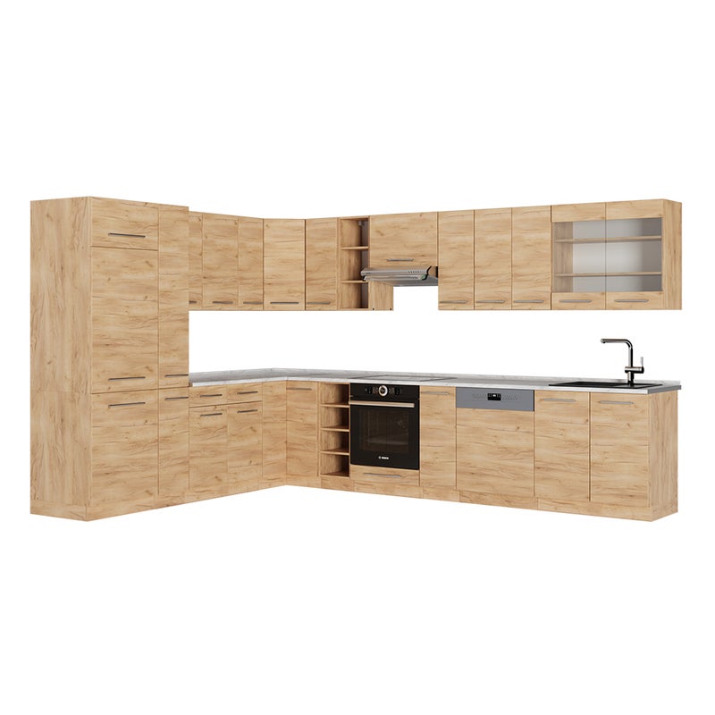 Vicco Kuchnia narożna Fame-Line, Złoty dąb energetyczny, 347 x 60 cm , BP Marmur