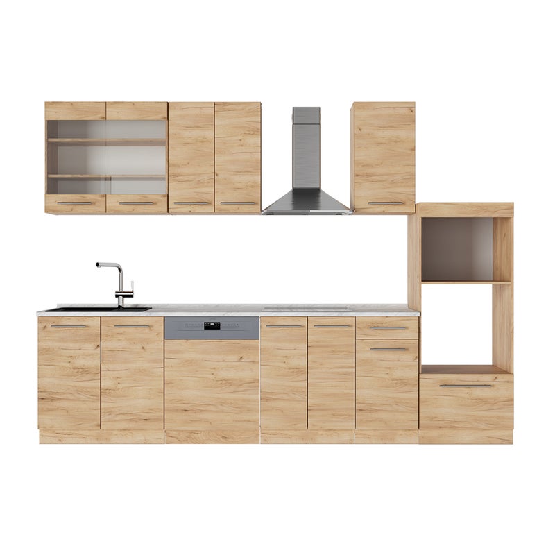 Vicco Zabudowa kuchenna Fame-Line, Złoty dąb energetyczny, 300 cm z wysoką szafką, BP Marmur