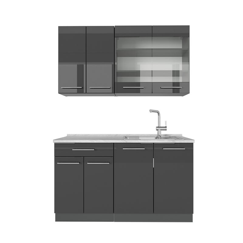 Vicco Kuchnia pojedyncza Fame-Line, Antracyt wysoki połysk, 140 cm , BP Marmur