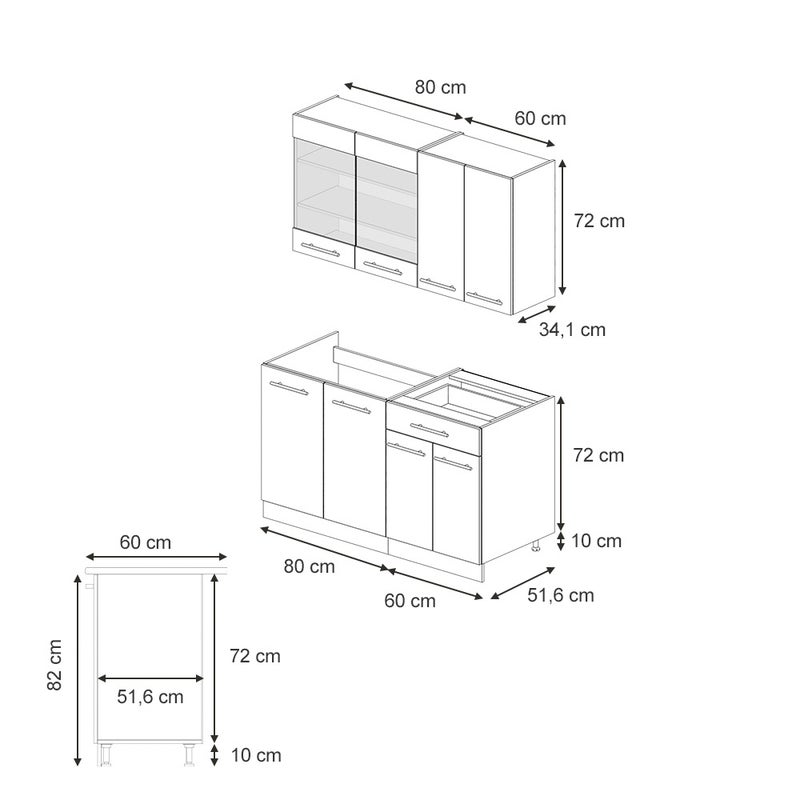 Vicco Kuchnia pojedyncza Fame-Line, Ciemnoszary, 140 cm , BP Marmur