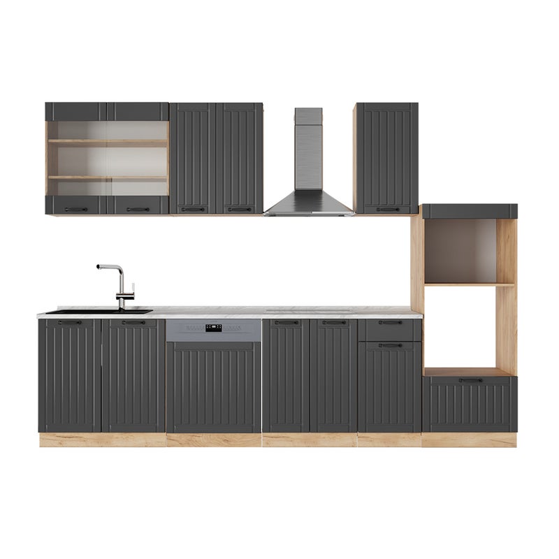 Vicco Zabudowa kuchenna Fame-Line, Ciemnoszary, 300 cm z wysoką szafką, BP Marmur