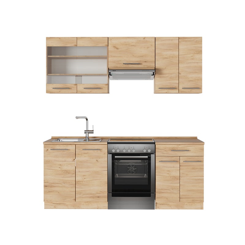 Vicco Zabudowa kuchenna Fame-Line, Złoty dąb energetyczny, 200 cm bez blatu roboczego