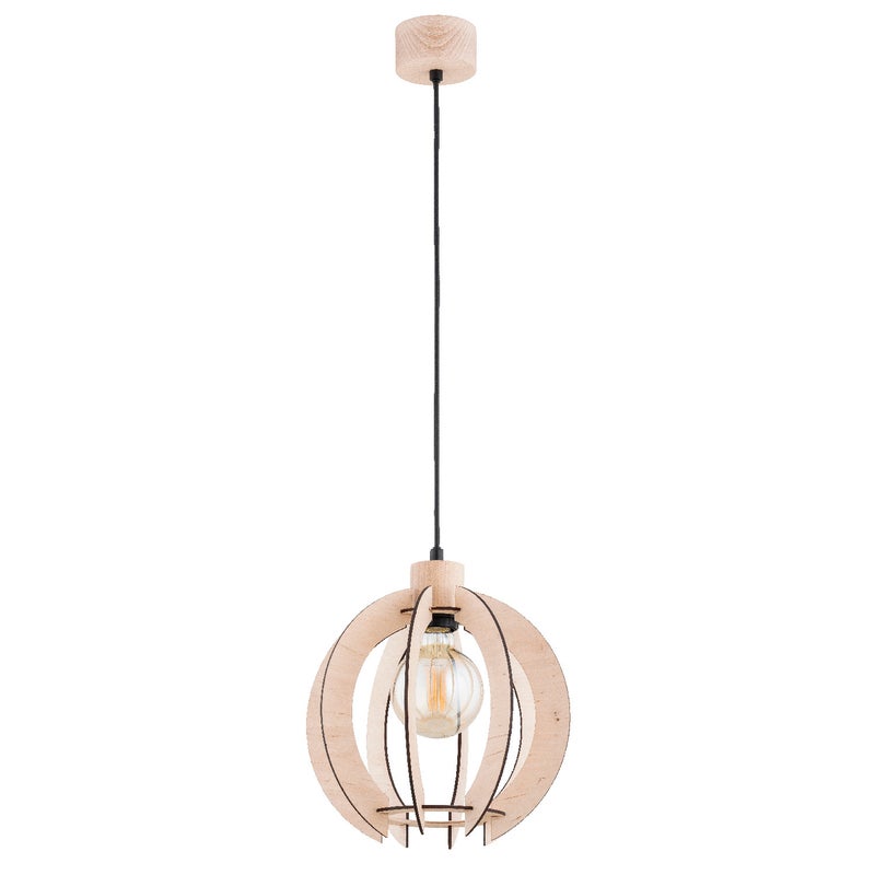 Lampa wisząca Iskra jasne drewno-czarna 1xE27x15W wym: 90 x 27 x 27 cm metal Alfa