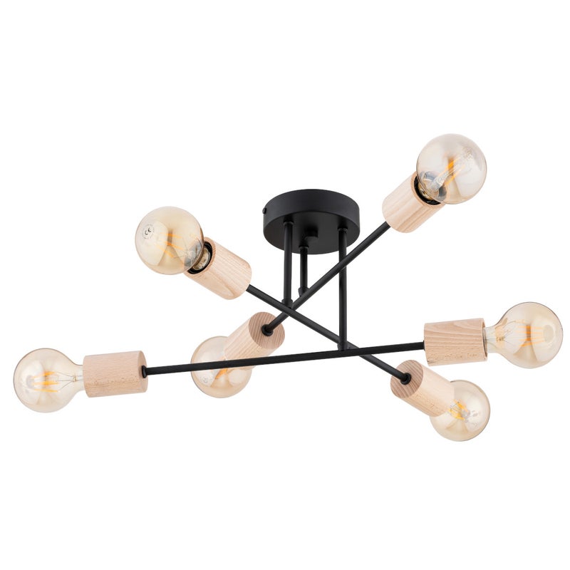 Lampa sufitowa wisząca La-Rosa czarna-jasne drewno 6xE27x15W nowoczesna wym: 22 x 50 x 50 cm metal Alfa