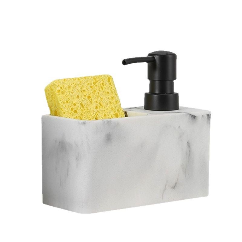 Dozownik do płynu do mycia naczyń, dozownik do mydła, imitacja kamienia naturalnego z przegródką na gąbkę (gąbka w zestawie), 150 ml, 14 x 13 x 7 cm