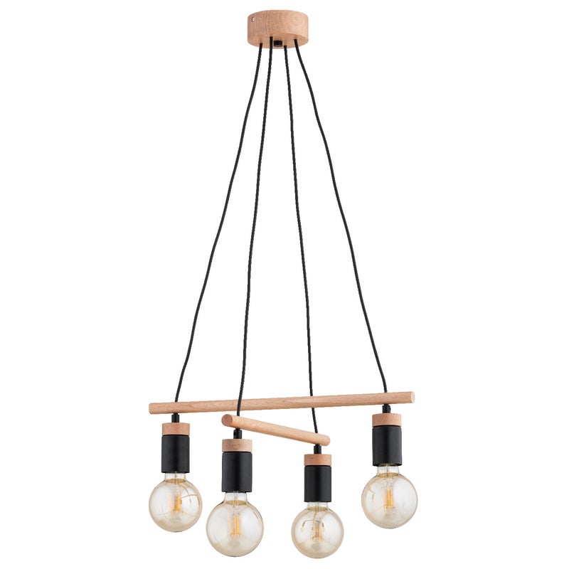 Lampa wisząca Milto jasne drewno-czarna 4xE27x15W wym: 85 x 50 x 50 cm metal Alfa