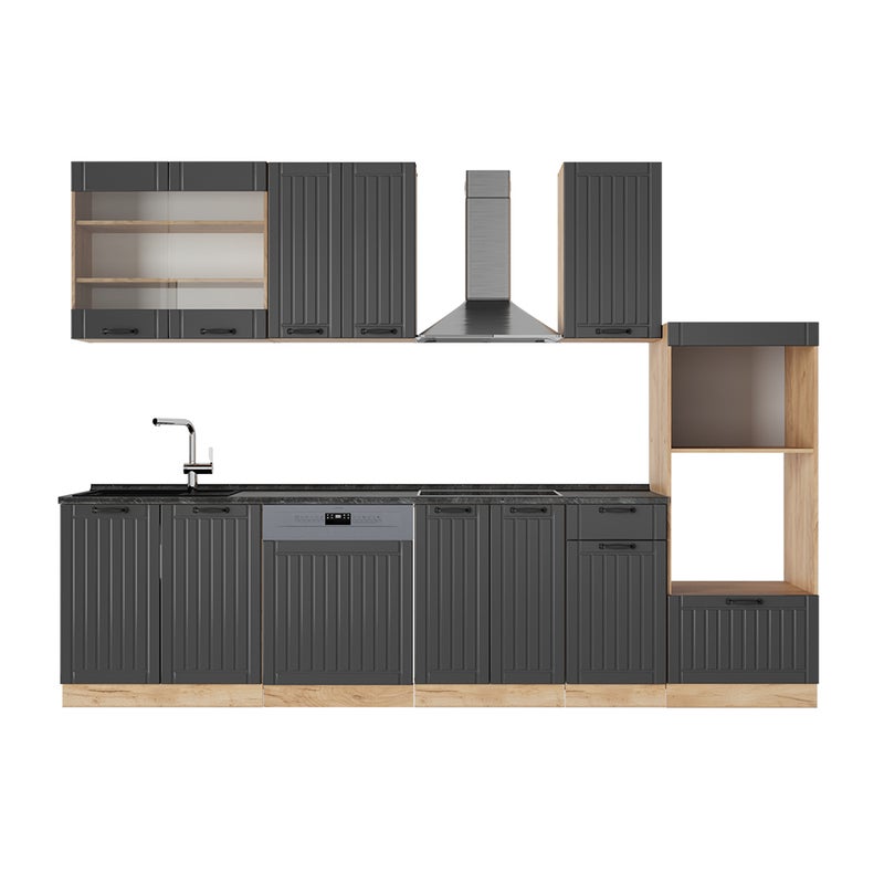 Vicco Zabudowa kuchenna Fame-Line, Ciemnoszary, 300 cm z wysoką szafką, bez blatu