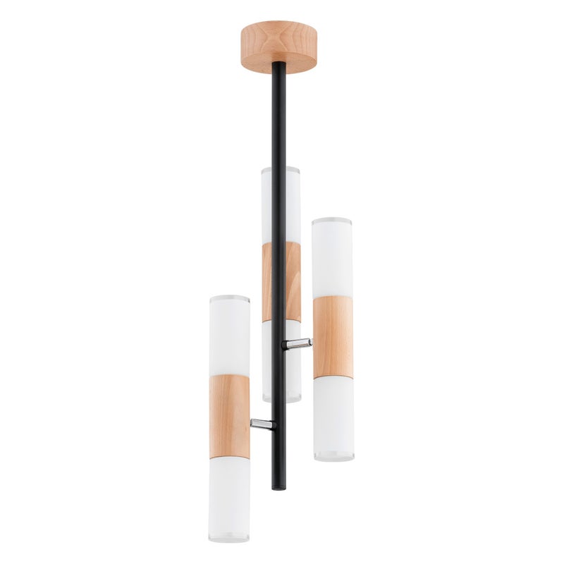 Lampa sufitowa wisząca Hiroco jasne drewno-czarna-biała 6xE14x10W nowoczesna wym: 73 x 20 x 20 cm metal Alfa