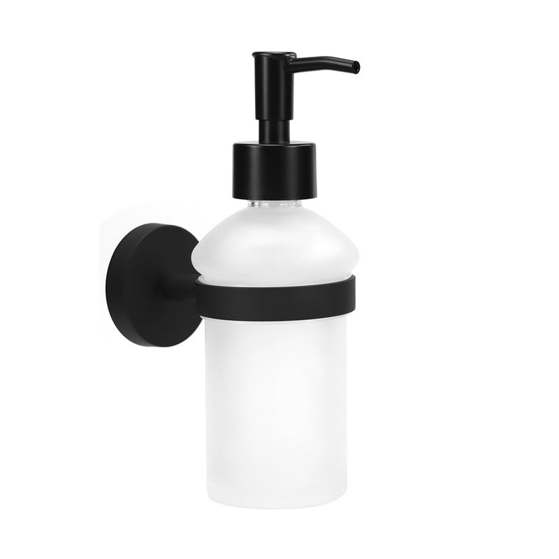 Dozownik mydła w kolorze matowym czarnym, montowany na ścianie, 200 ml, wykonany ze stali nierdzewnej, do łazienki/kuchni, 7 x 18,5 x 11 cm