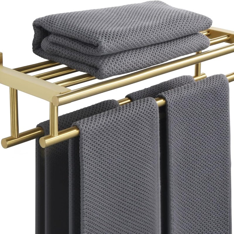 Podwójny wieszak na ręczniki, ścienny, łazienkowy, wieszak na ręczniki ze stali nierdzewnej do kuchni i toalety, 50 cm, złoty