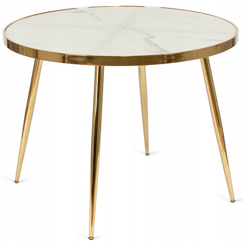 Stół Okrągły Szklany Glamour Do Kuchni Jadalni Salonu Biały Marmur TINGA