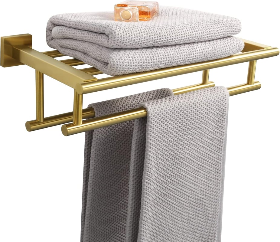 Podwójny wieszak na ręczniki, ścienny, łazienkowy, wieszak na ręczniki ze stali nierdzewnej do kuchni i toalety, 40 cm, złoty