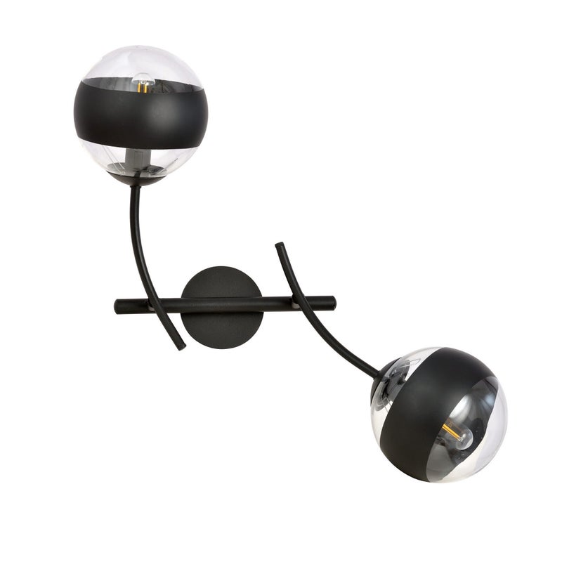 Kinkiet ścienny Hunter czarno-przezroczysty 2xE14x10W wym: 38 x 35 cm szkło IP20 Emibig