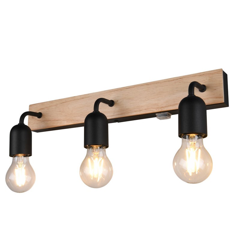 Kinkiet ścienny Arturo jasne drewno-czarny 3xE27x10W nad lustro z włącznikiem wym: 12 x 45 x 11 cm metal IP44 Trio