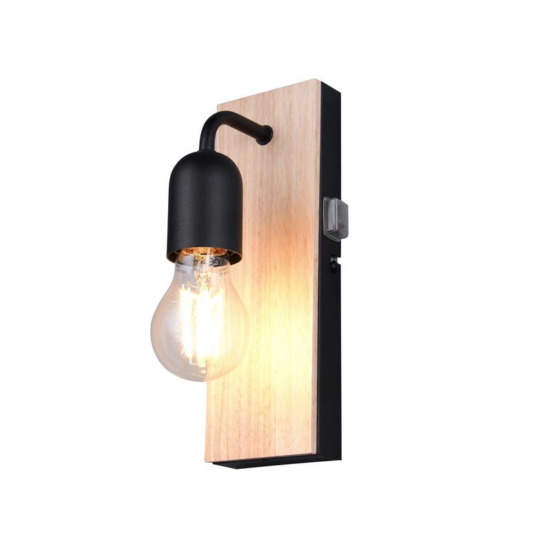 Kinkiet ścienny Arturo jasne drewno-czarny 1xE27x10W do łazienki z włącznikiem wym: 24 x 8 x 11 cm metal IP44 Trio
