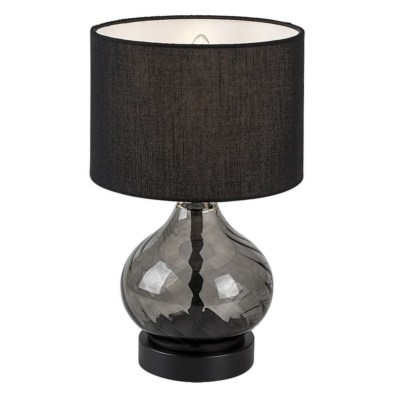 Lampa stołowa dekoracyjna dymiona szklana falowana podstawa cylindryczny czarny abażur do salonu przedpokoju 1xE14 25W PIRELO Rabalux