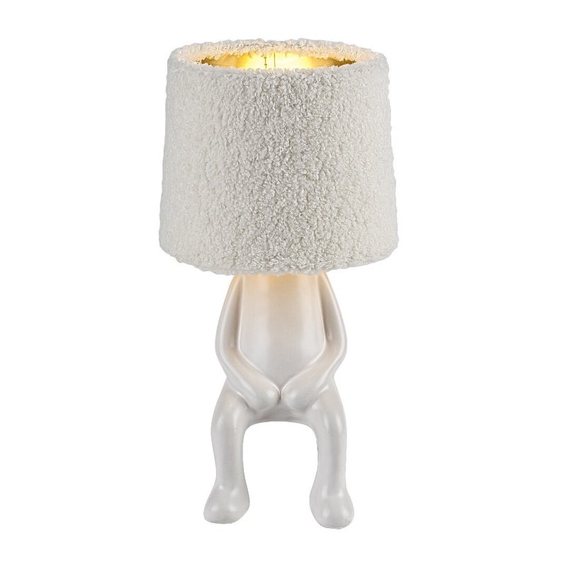 Lampa stołowa designerska ceramiczna kremowy siedzący ludzik puszysty abażur do salonu sypialni 1xE14 40W SMURFY Rabalux