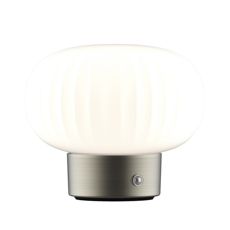 Lampa stołowa dekoracyjna LED 1.8W ciepła barwa ozdobny szklany klosz biało-srebrna akumulator USB-C do salonu sypialni LATTE Polux