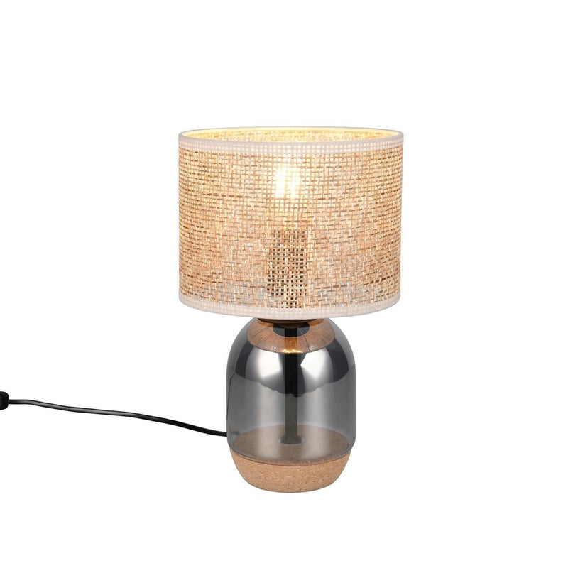 Lampa stołowa dekoracyjna 32 cm szklana chromowana podstawa wiklinowy pleciony klosz do salonu sypialni 1xE27 10W TARA Trio