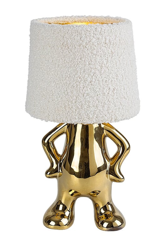 Lampa stołowa designerska ceramiczna złoty ludzik kremowy puszysty abażur do salonu sypialni 1xE14 40W SMURFY Rabalux