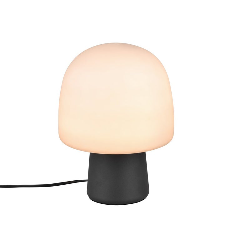 Lampa stołowa nowoczesna czarna matowa grzybek szklany szary klosz do salonu sypialni 1xE14 10W STEEN Trio