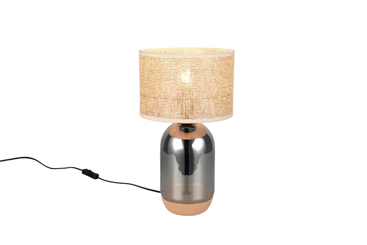 Lampa stołowa dekoracyjna 43 cm szklana chromowana podstawa wiklinowy pleciony klosz do salonu sypialni 1xE27 10W TARA Trio