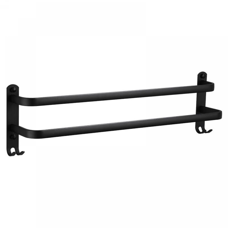 Wieszak na ręczniki 2-poziomowy aluminiowy, montowany na ścianie, z haczykami na ręczniki, czarny, wodoodporny, do łazienki, kuchni i łazienki -