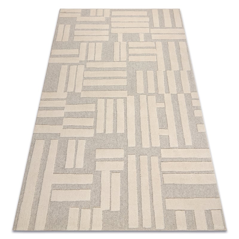 Dywan FLUX 461.95.AE110 wełniany OSTA - Geometryczny, strukturalny, loftowy krem / beż 60x120 cm