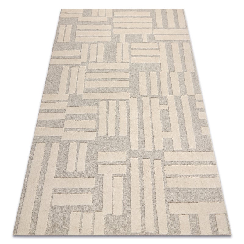 Dywan FLUX 461.95.AE110 wełniany OSTA - Geometryczny, strukturalny, loftowy krem / beż 120x170 cm