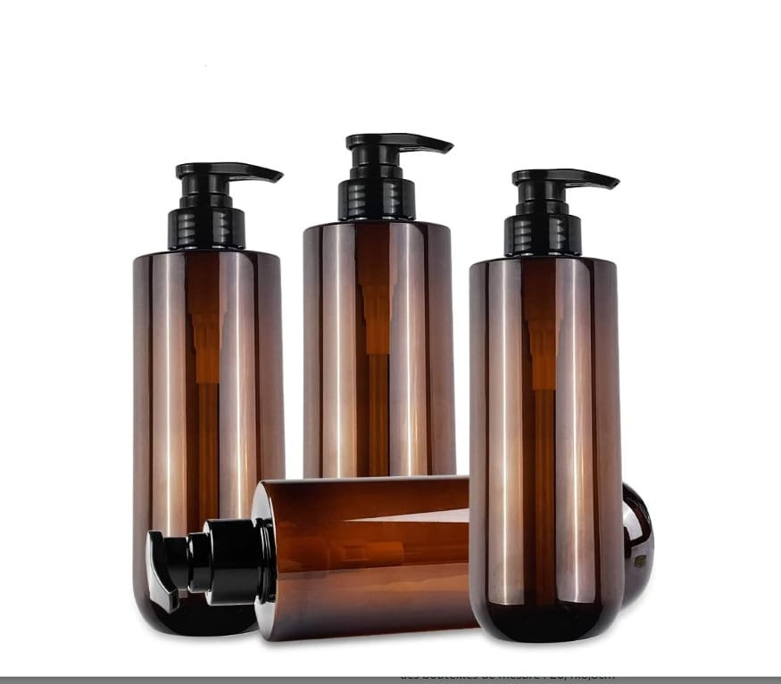 plastikowe butelki z dozownikiem z pompką, balsam dla zwierząt, szampon, żel pod prysznic, krem do rąk, 500 ml, przezroczysty brązowy