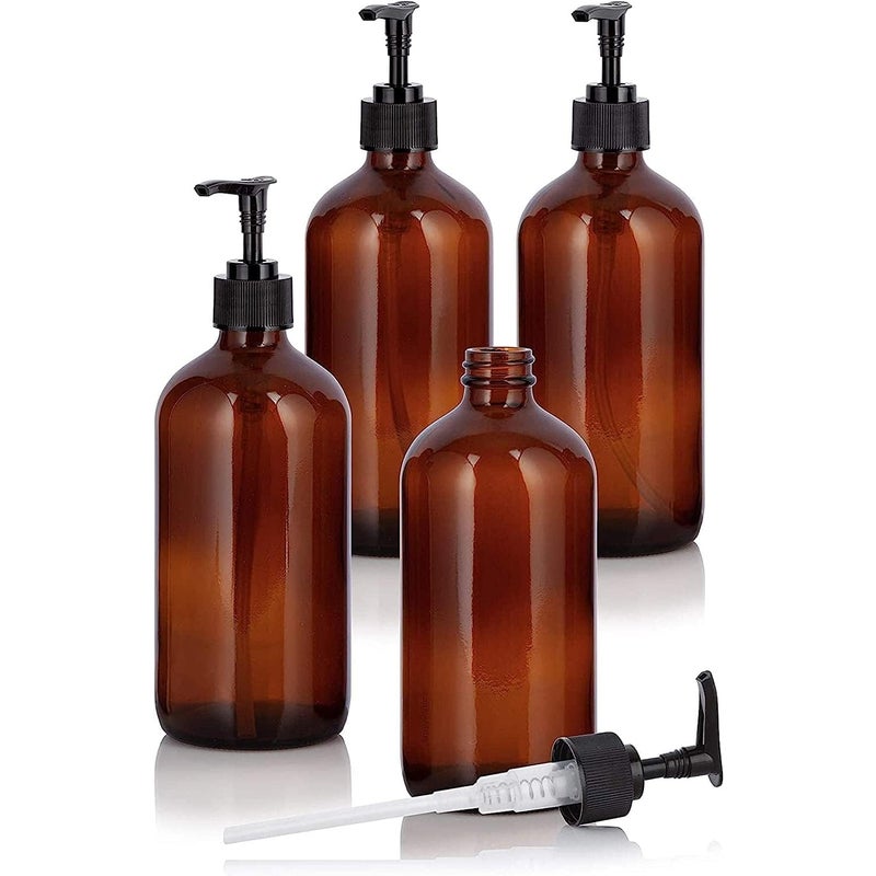 Zestaw 4 dozowników mydła z tworzywa PET - 500 ml - Z czarną pompką do płynu do mycia naczyń - Idealny do kuchni, łazienki