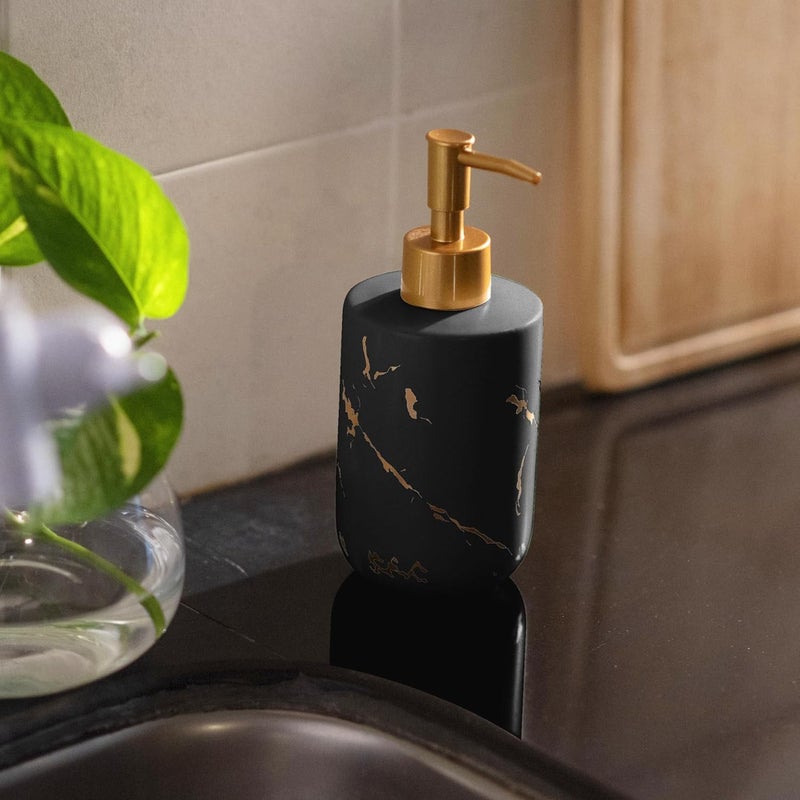 Dozownik mydła w płynie ceramiczny 400 ml Dozownik mydła łazienkowego Dozownik płynu do mycia naczyń z pompką (czarny)